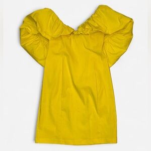 Zara Yellow Oversized Ruffle Bodycon Puff Sleeve Mini Dress Size Small